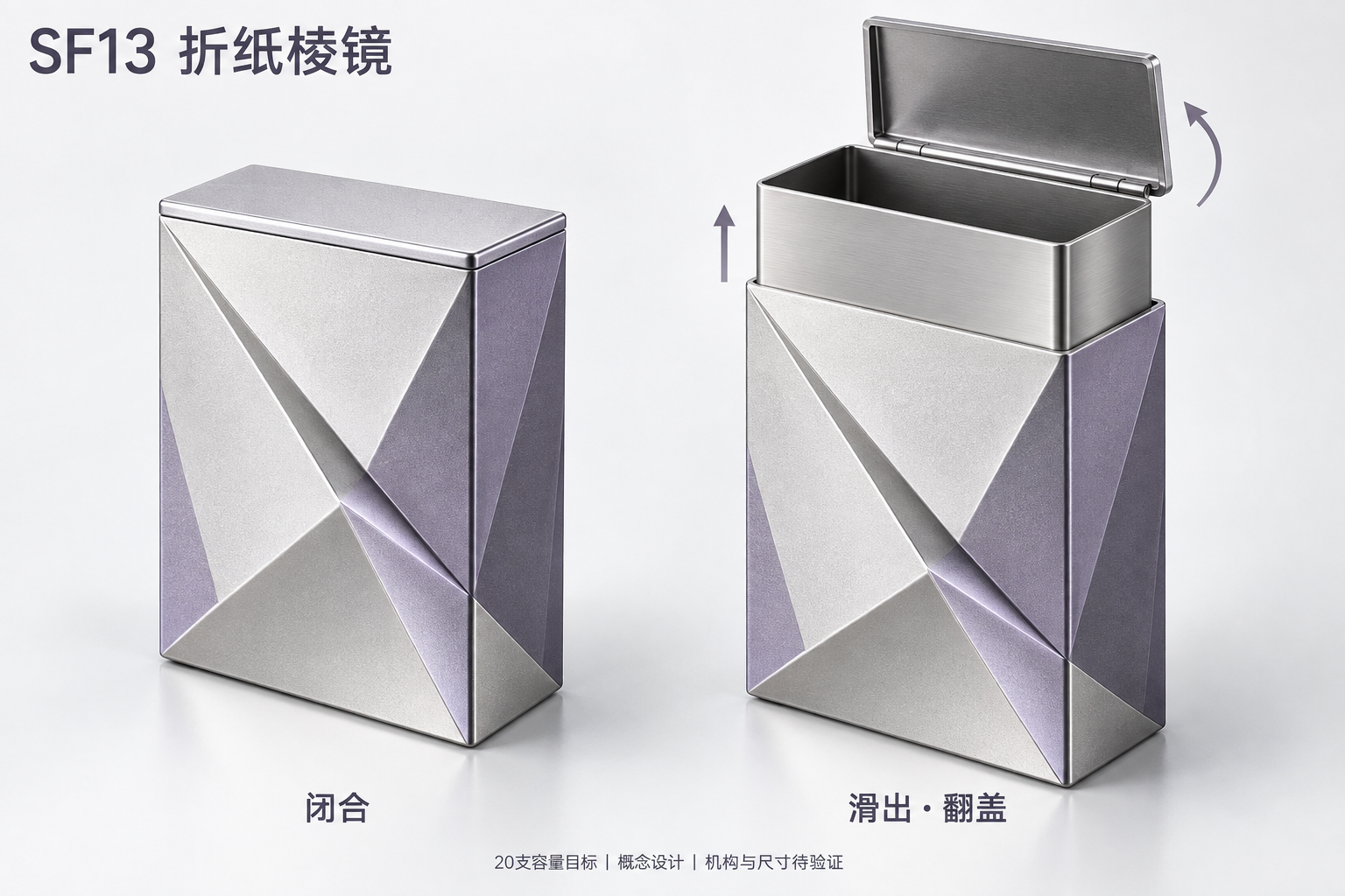 SF13 折纸棱镜，闭合与滑出翻盖双状态概念图