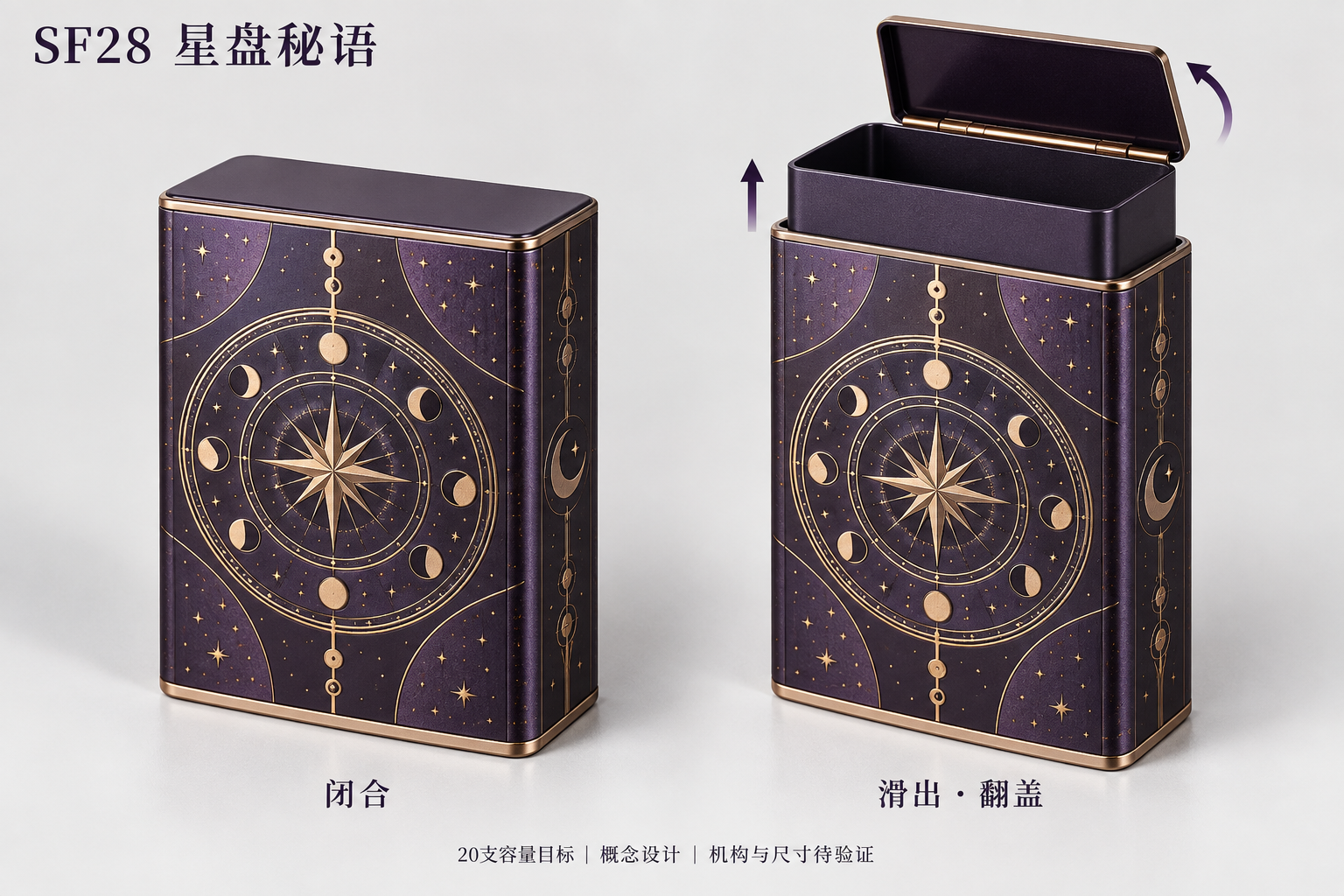 SF28 星盘秘语，闭合与滑出翻盖双状态概念图